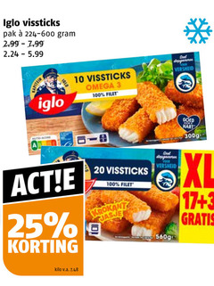  iglo vissticks 3 10 17 20 25 100 pak omega filet kook versheid score hart 300g krokant jasje xl kilo v.a. 