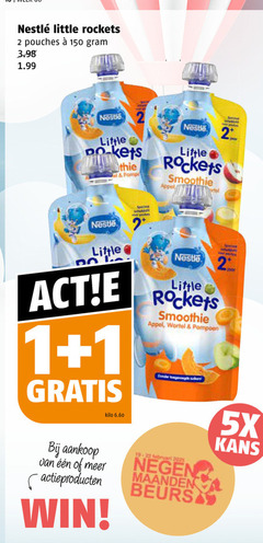  1 2 150 little rackets pouches nestle pompei smoothie appel actieproducten win kilo wortel pompoen maanden beurs speed 5x kans 