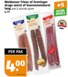  400 weidenaar friese groninger droge worst boerenmetworst lang pak 240 twine le 5 zegels nederlands nl bodem kilo v.a. 