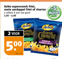  aviko patat 2 14 500 supercrunch friet zoete aardappel churros 5 zakken 300-750 munten markten kilo v.a. super airfryer pommes frites klaar 