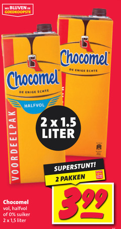  chocomel chocolademelk 2 10 99 enige halfvol suiker 1 5 liter pakken 3 