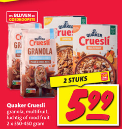  quaker cruesli 2 10 99 cr granola luchtig multifruit l nuts stuks rood fruit 