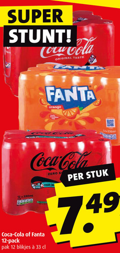  fanta coca-cola frisdrank cola 12 33 super coca original taste orange 330ml pack pak blikjes zero your end stuk 