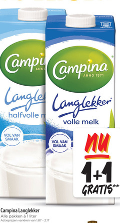  campina melk 1 5 7 9 200 energie halfvolle langlekker pakken liter varieeren volle 