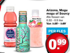  arizona mogu ice tea fruitdrank sourcy vitamin water framboos antioxidant original green lych flessen liter fles 99 