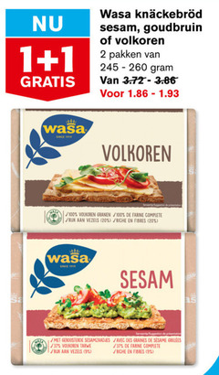  1 2 9 20 100 260 wasa sesam goudbruin volkoren pakken since granen farine rijk vezels riche geroosterde sesamzaadjes tarwe avec des graines sesame 