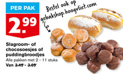  2 11 99 pak gebakshop.hoogvliet.com slagroom chocosoesjes puddingbroodjes pakken stuks 