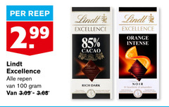  lindt chocolade 100 reep excellence cacao repen dark orange intense noir feuillet 