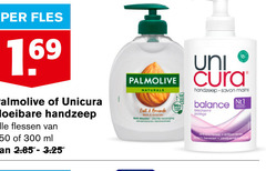  250 300 950 fles palmolive unicura vloeibare handzeep flessen ml naturals lait melk amandel douceur zachte verzorging uni cura savon mains balance beschermt nr.1 anti bacterieel bewezen 