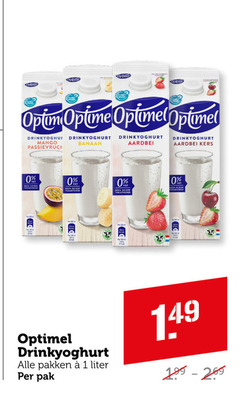  optimel drinkyoghurt 1 mango banaan aardbei kers suiker pakken liter pak 