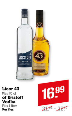  1 eristoff licor cuarenta vodka distilled original fles liter 