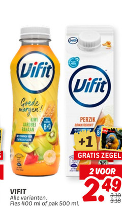  vifit drinkyoghurt 2 400 500 www kiwi aardbei banaan vitaminen hoor b fles ml pak perzik 1 zegel 