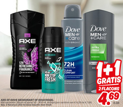  dove axe douchegel deodorant 1 2 48 50 250 300 excite black pepper scent men care ice breaker mandarin advanced fresh refreshing fragrance plant based face hair wash stop mask it bodyspray 72h protection clean comfort moisturising cream inti anti-perspirant anti transpirant bacterial odour control flacon spray ml varieeren douche body 