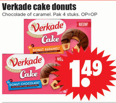  4 verkade cake donuts chocolade caramel pak stuks donut karamel karamelvulling vulling 14 