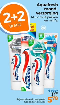  aquafresh tandpasta 2 4 100 mondreinigingsproducten verzorging multipakken ml recyclable tandsteen controle bescherming triple protection gsk smashmint gezin coolmint 75ml 