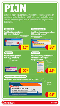  12 14 20 24 50 400 500 pijn denk hoofdpijn rugpijn menstruatiepijn soorten daarom assortiment zelfzorgmiddelen kruidvat paracetamol mg stuks koortsverlagend pijnstillend naproxennatrium tabletten eiken tablet koorts kiespijn ibuprofen jaar omhulde filmomhulde ontstekingsremmend keelpijn amylmetacresol zuigtabletten dichloorbenzylalcohol 6 1.2 2.0 honing citroen spierpijn reumatische diclofenac kalium 5 gebruik milde geneesmiddel lees health 