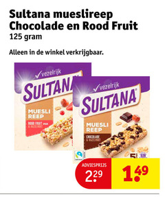  sultana mueslirepen mueslireep chocolade rood fruit vezelrijk muesli reep hazelnoot 