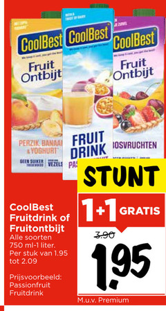  1 750 coolbest fruit ontbijt perzik yoghurt drink suiker vezels fruitdrink fruitontbijt soorten ml liter stuk passionfruit premium 