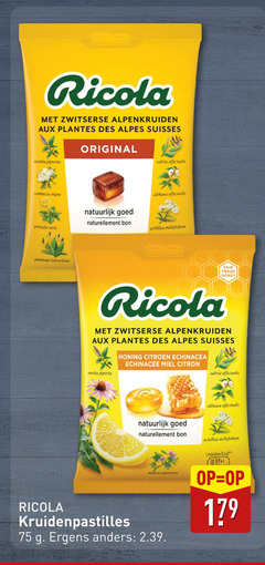  1 ricola zwitserse alpenkruiden aux plantes des suisses original mentha piperita nigra primula salvia officinalis natuurlijk naturellement bon fair trade honey honing citroen echinacea citron kruidenpastilles malva ergens stuk 3 6 