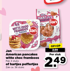  jan poffertjes pannenkoeken 4 36 witte choc framboos pancakes hartjes offertjes american pak stuks zak ca. stuk 