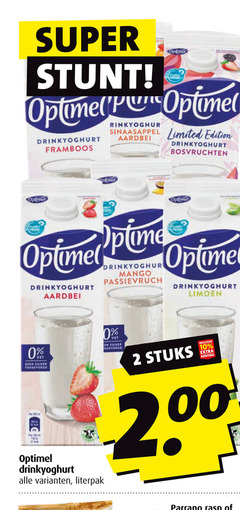  2 10 super optimel sinaasappel limited edition drinkyoghurt framboos aardbei bosvruchten mango limoen suiker stuks parrano rasp 