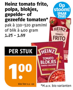  100 400 heinz tomato frito blokjes gezeefde tomaten pak ml blik stoom spaar zegel stuk tomates kilo liter v.a. m.u.v bio 