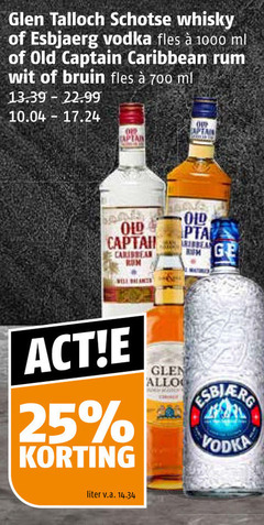  whisky rum wodka 25 700 1000 talloch schotse esbjaerg vodka fles ml old captain caribbean wit bruin rom www liter v.a. 