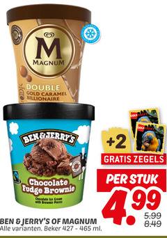  ben and jerrys magnum ijsspecialiteit double gold caramel billionaire diepvries chocolate fudge brownie ice cream with pieces beker ml 2 zegels stuk 5.99 