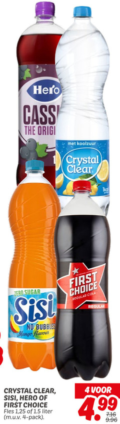  hero sisi first choice crystal clear cola frisdrank fruitdrank 4 originele koolzuur zero sugar bubbles mango flavour fles 1 25 liter pack regular 