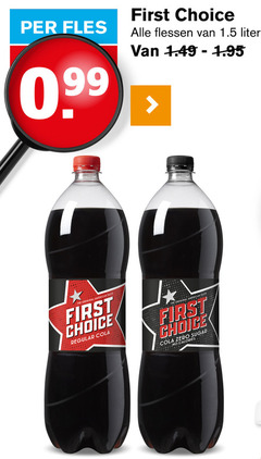  first choice cola fles flessen liter original american taste regular zero sugar calories 