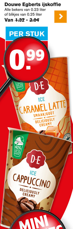  douwe egberts ijskoffie 40 bekers liter blikjes 0.25 stuk less plastic ice caramel latte creamy cappuccino mini 