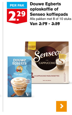  douwe egberts senseo koffiepads oploskoffie 8 10 pak pakken stuks anno verwenkoffie cafe gourmand nouveau cappuccino romiger rijke melkschuimlaag avec mousse lait latte macchiato pads posities nou 