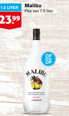  liter malibu fles with white rum and coconut flavour liqueur 