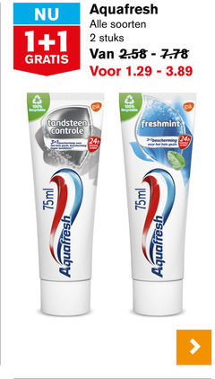  aquafresh tandpasta 1 2 100 soorten stuks recyclable tandsteen controle bescherming gezin gsk glazuur schild freshmint 75ml 