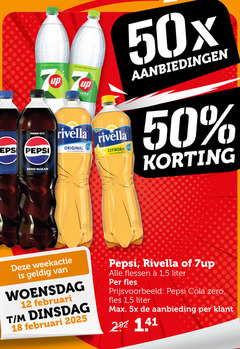  rivella 7-up pepsi cola frisdrank 12 18 50 141 taste zero sugar refreshing lemon lime up original licht sprankelend citroen woensdag flessen 1 5 liter fles 5x aanbieding 