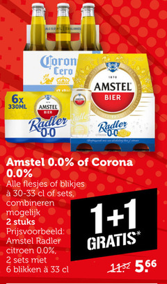  corona amstel radler bier speciaalbieren 1 2 6 33 1870 6x 330ml butler 0.0 citroen blikjes combineren stuks blikken 