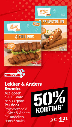  lekker en anders snacks frikandellen 4 5 50 500 chili ribs vriesvers dozen stuks doos 