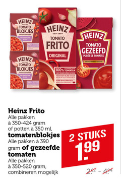  2 100 350 heinz tomato blokjes knoflook frito original gezeefd tomates zongerijpte tomaten hes soleil rijke pour gout kant basis base sun tomatoes pakken potten ml tomatenblokjes gezeefde combineren stuks 