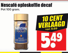  nescafe oploskoffie 6 10 100 decaf pot gold zacht cent verlaagd 