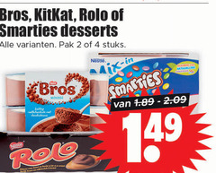  bros rolo kitkat smarties toetje 2 4 desserts pak stuks mousse nestle role kleuren oorsprong 