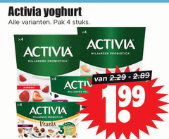  4 activia yoghurt pak stuks x4 miljarden probiotica stukjes fruit aardbei muesli pruim activ pro vezels 