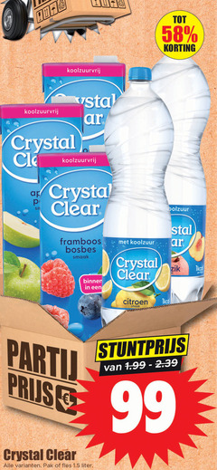  crystal clear fruitdrank 99 100 koolzuurvrij framboos bosbes koolzuur binnen citroen pak fles liter 