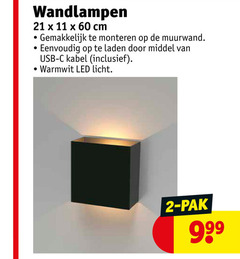  2 11 60 wandlampen cm monteren laden middel usb kabel warmwit led licht pak 