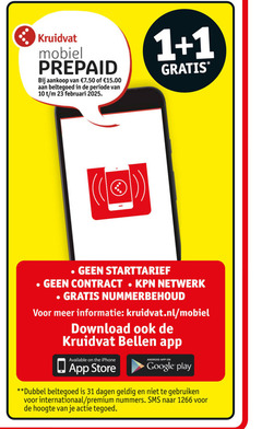  1 10 23 31 kruidvat mobiel prepaid beltegoed periode starttarief kpn netwerk nummerbehoud kruidvat.nl download bellen iphone store android google play dubbel dagen gebruiken internationaal premium nummers sms hoogte tegoed 