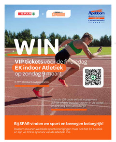  6 9 20 25 win vip tickets finaledag indoor apeldoorn european athletics scan code gegevens kanskaartje vinden sport bewegen daarom steunen sportverenigingen trotse sponsor 