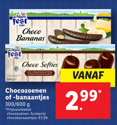  300 alpen style choco bananas ge softies with marshmallow filling dark chocolate coating chocozoenen 600 actieprijs 3 99 