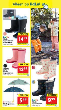  24 30 31 36 lidl.nl lupilu kinder regenlaarzen lichtjes maten stuk pepperts 12 99 kinderparaplu cm 5.99 