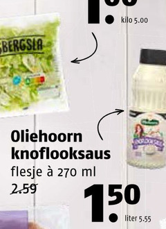  snacksaus 150 ijsbergsla kilo oliehoorn knoflooksaus flesje ml liter 