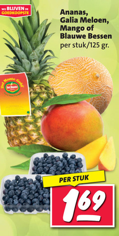  ananas galia meloen mango blauwe bessen stuk monte gold 