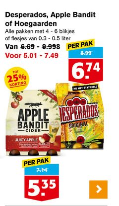  apple bandit hoegaarden desperados speciaalbieren appelcider 4 6 25 pakken blikjes liter pak fruitig cider juicy frisse zachte fruitige original beer wit tequila 